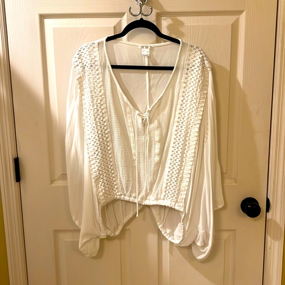 Never worn white flowy blouse with banded waist and flowy sleeves